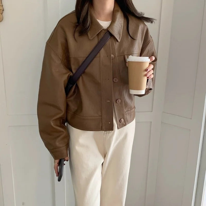 Korea Chic Vintage Faux Leather Jacket