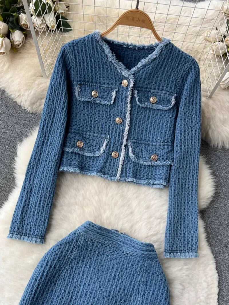 Denim Suit Women Raw Edge Long Sleeve Short Jeans Jacket SA235/SA236