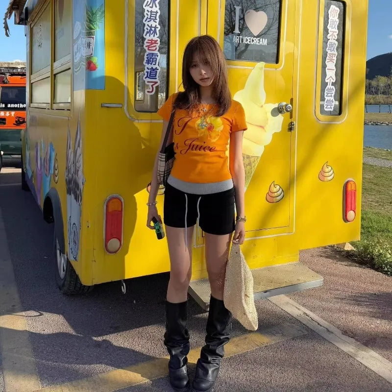 American Summer Popular Orange Color All Match T Shirts