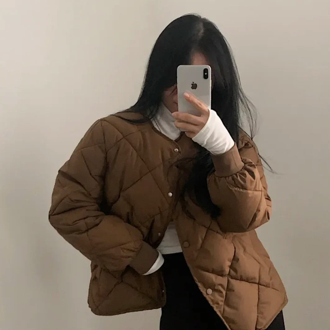 Plaid Down Jacket Small Solid Coat SA093