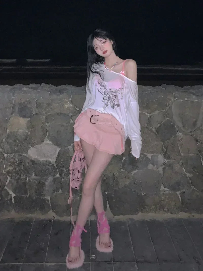 Y2K Pink Mini Skirts Aesthetic Sweet Cute High Sweet Slim Women's Skirt 2025 New Fashion Fairycore Kawaii Streetwear Clothes