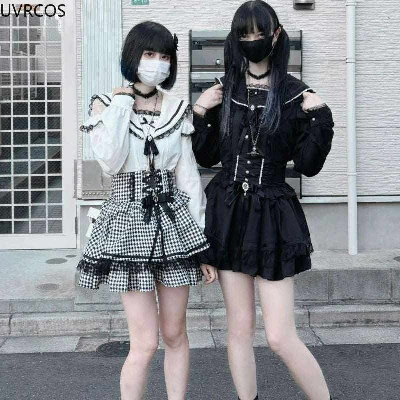 Kawaii Lace Ruffles Sailor Collar Bow Slim Blouse SA743