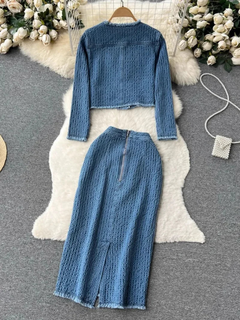 Denim Suit Women Raw Edge Long Sleeve Short Jeans Jacket SA235/SA236