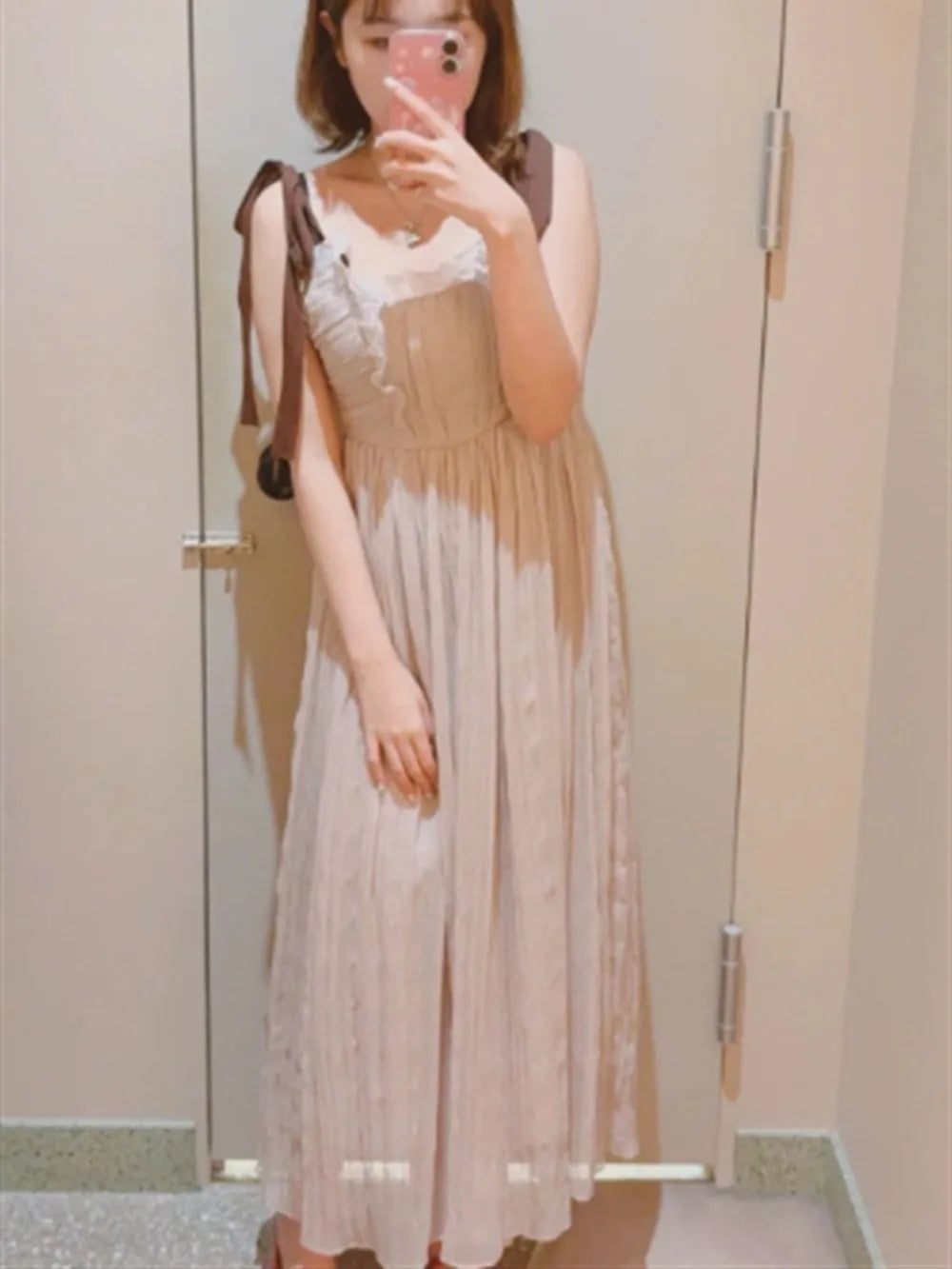 Kuzuwata Bow Dress Patchwork Lace Up Robe 64C255
