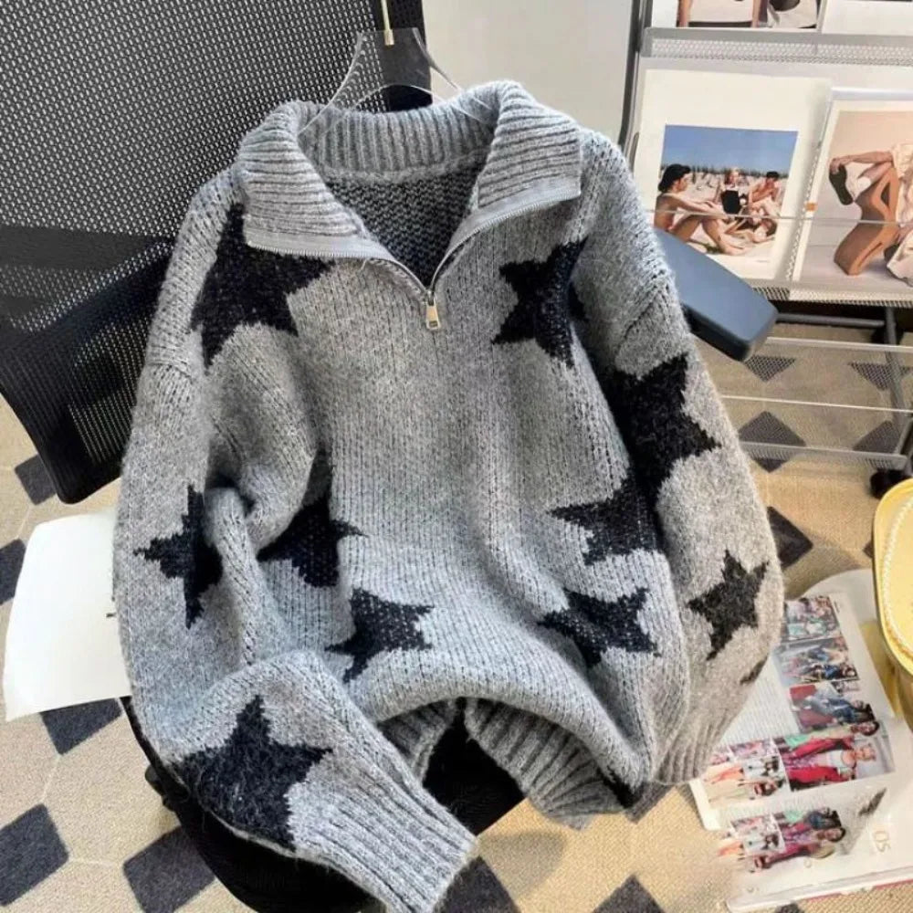 Vintage Jacquard Loose Pullover Tops