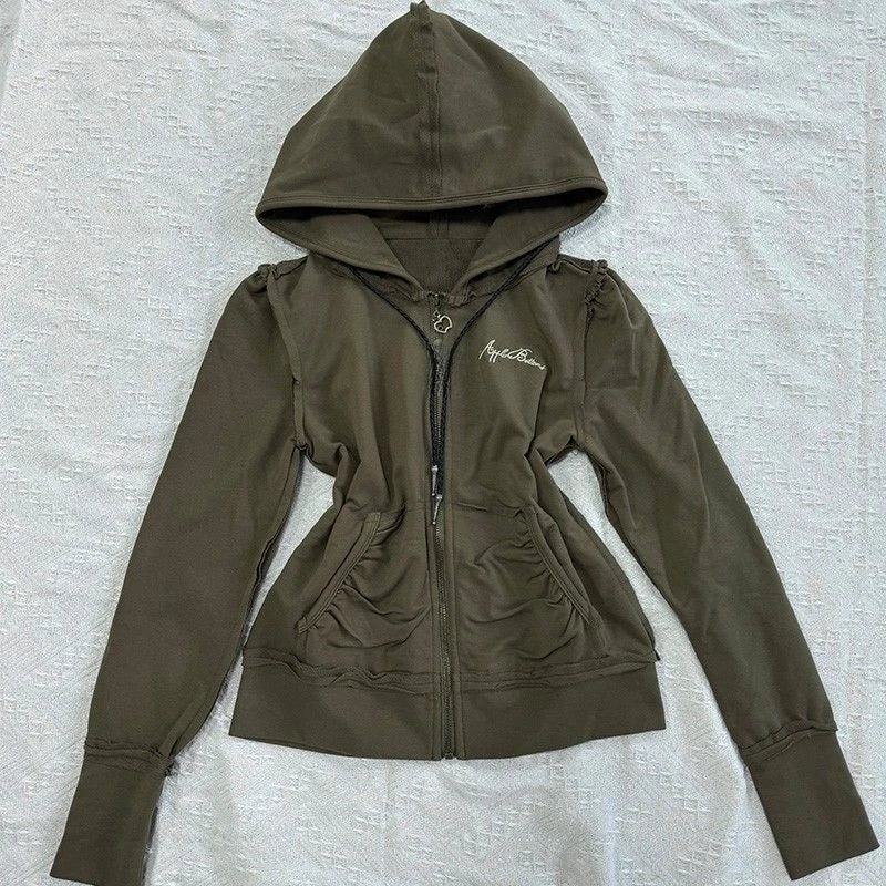 American Vintage Slim Fit Olive Green Printed Hooded SA233