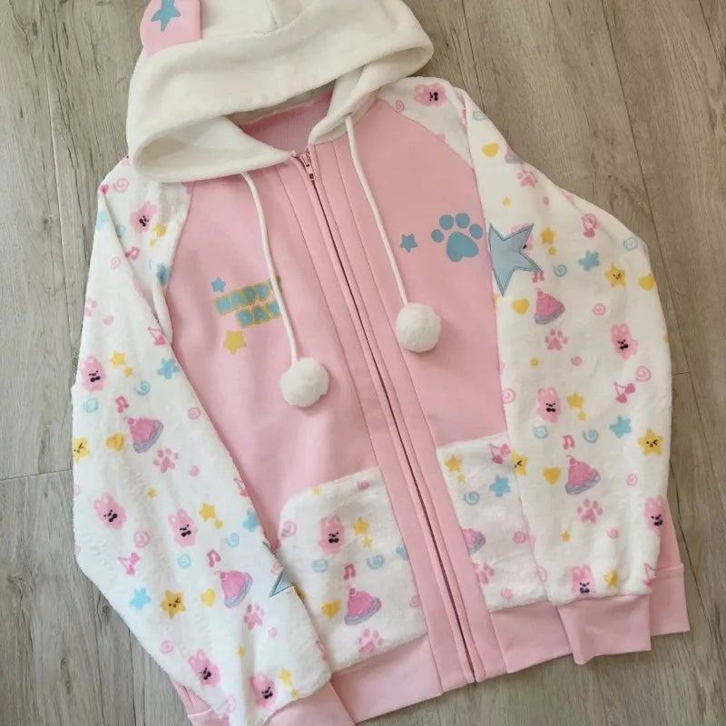 Japanese Harajuku Zip Hoodies Women Sweet SA266