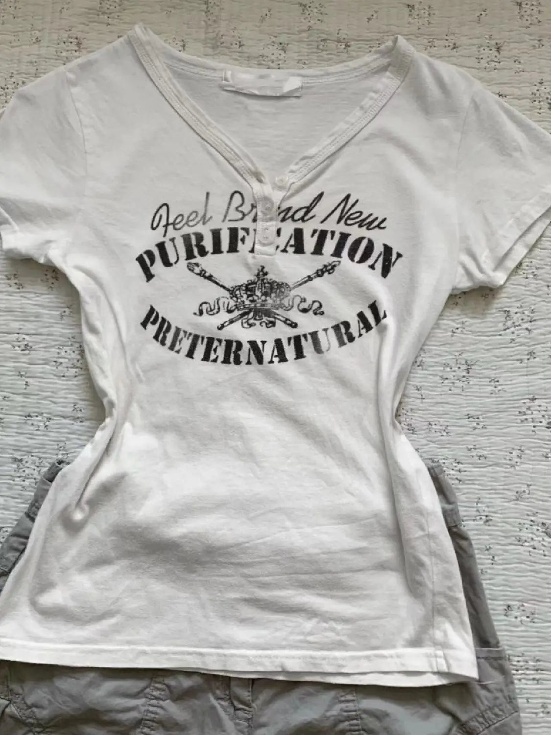 American Vintage Simple V-neck Short Sleeve Tshirts