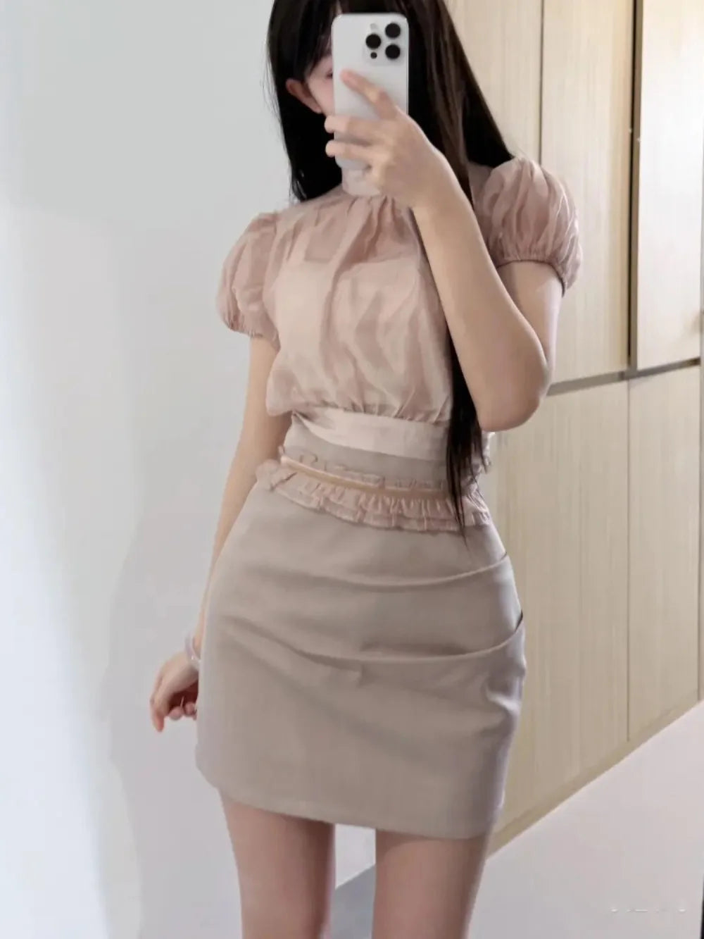 Kuzuwata High Waist Sweet Patchwork Short Skirt 64C254