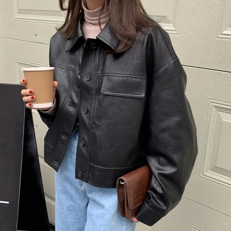 Korea Chic Vintage Faux Leather Jacket