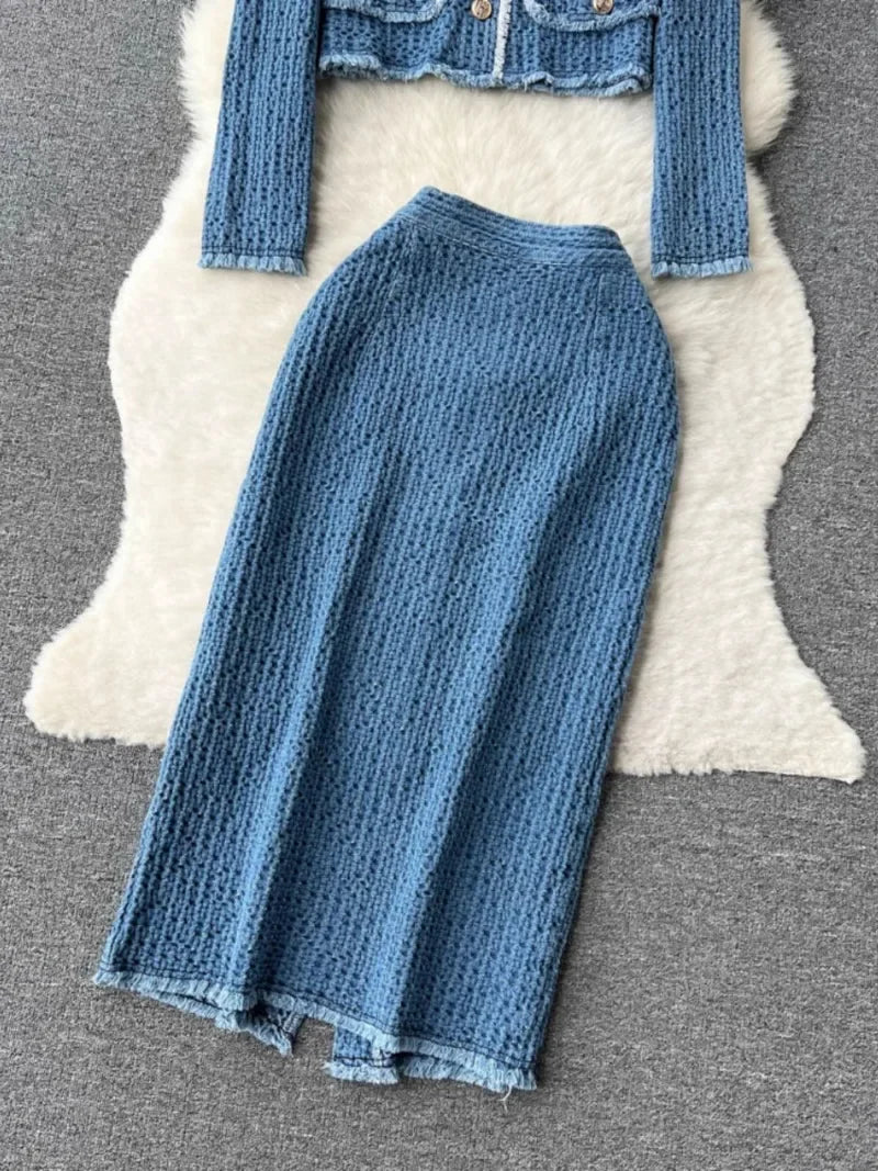 Denim Suit Women Raw Edge Long Sleeve Short Jeans Jacket SA235/SA236