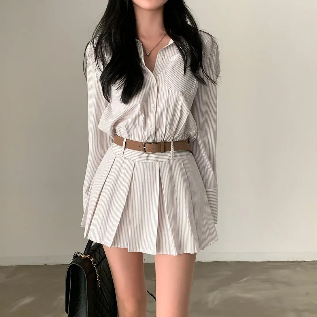 Temperament Korea Literary Stripe Dress SA072