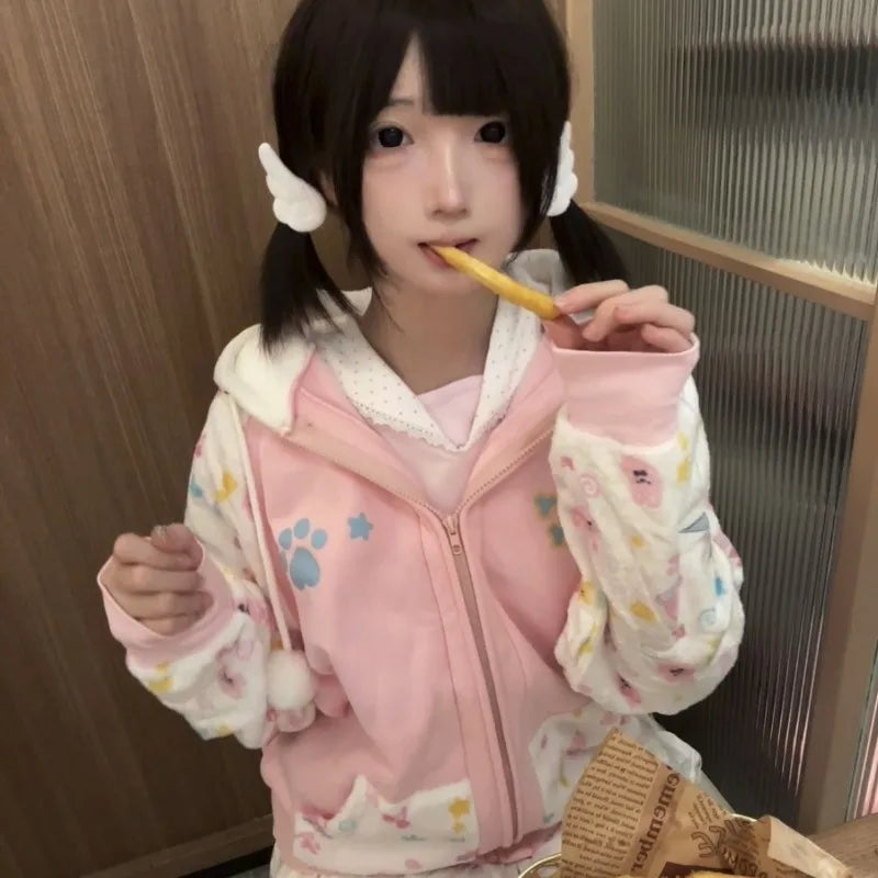 Japanese Harajuku Zip Hoodies Women Sweet SA266