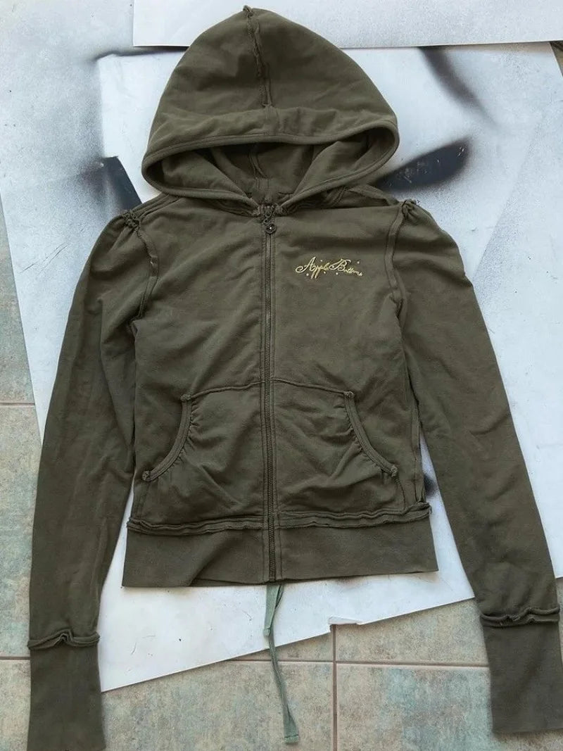 American Retro Letter Print Zip Up Hoodies SA239