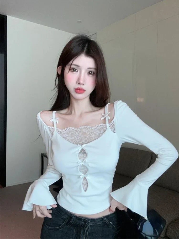 Lace Bow Ropa Mujer Fake Two Women Clothing Y2k SA268