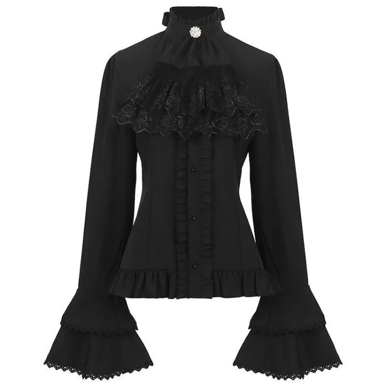 Retro Pleated Shirts Women Spring Black Bottoming Blusas SA280/SA281