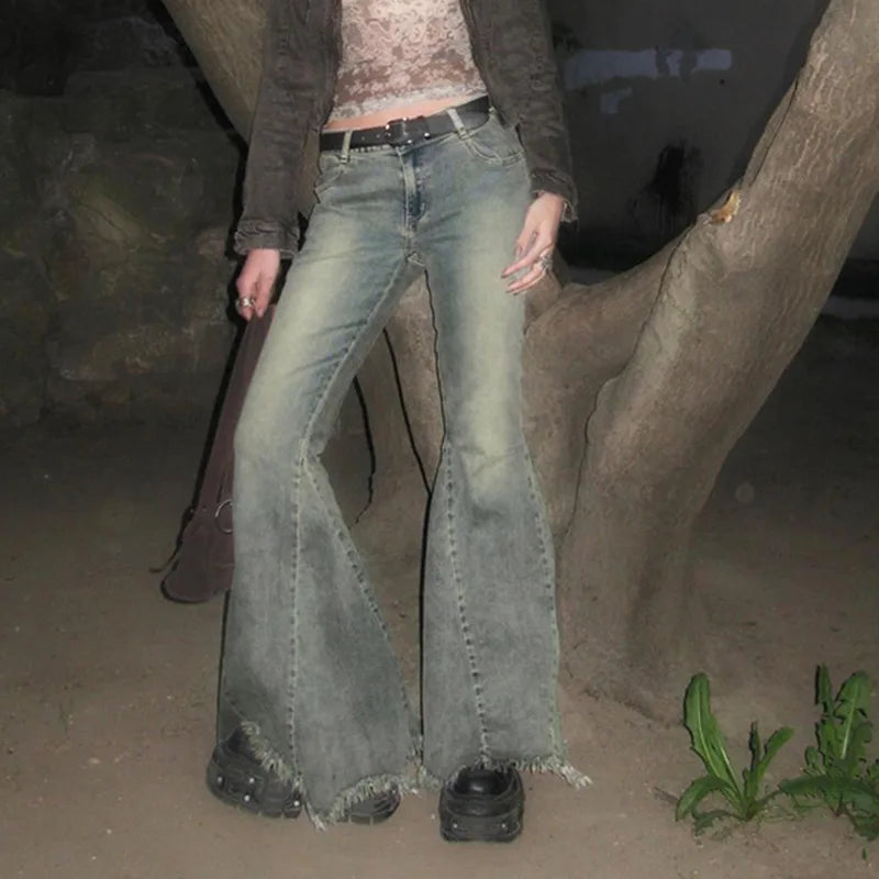 Niche Streetwear Washed Distressed Casual Flare Pants SA271