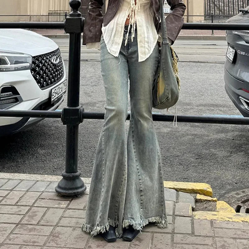 Niche Streetwear Washed Distressed Casual Flare Pants SA271
