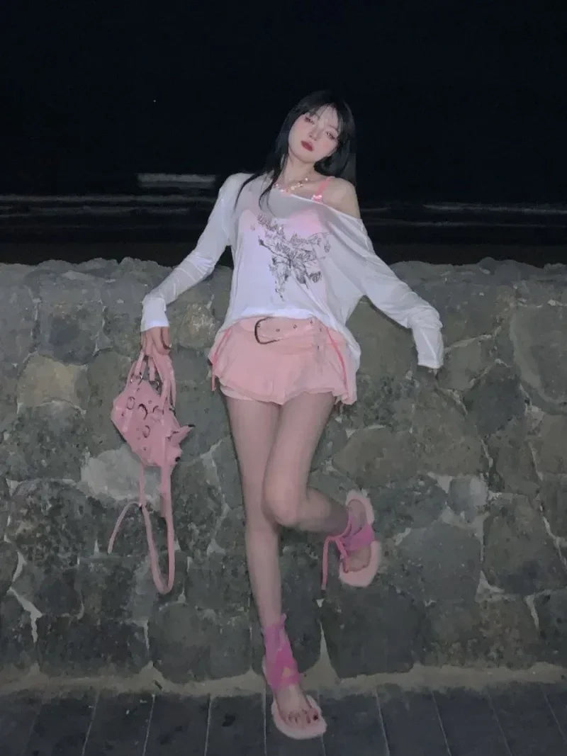 Y2K Pink Mini Skirts Aesthetic Sweet Cute High Sweet Slim Women's Skirt 2025 New Fashion Fairycore Kawaii Streetwear Clothes