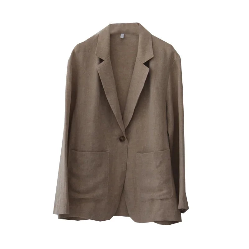 Korean Retro Cotton Linen Solid Blazer SA267