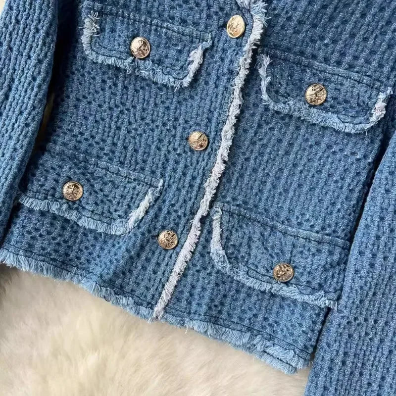 Denim Suit Women Raw Edge Long Sleeve Short Jeans Jacket SA235/SA236