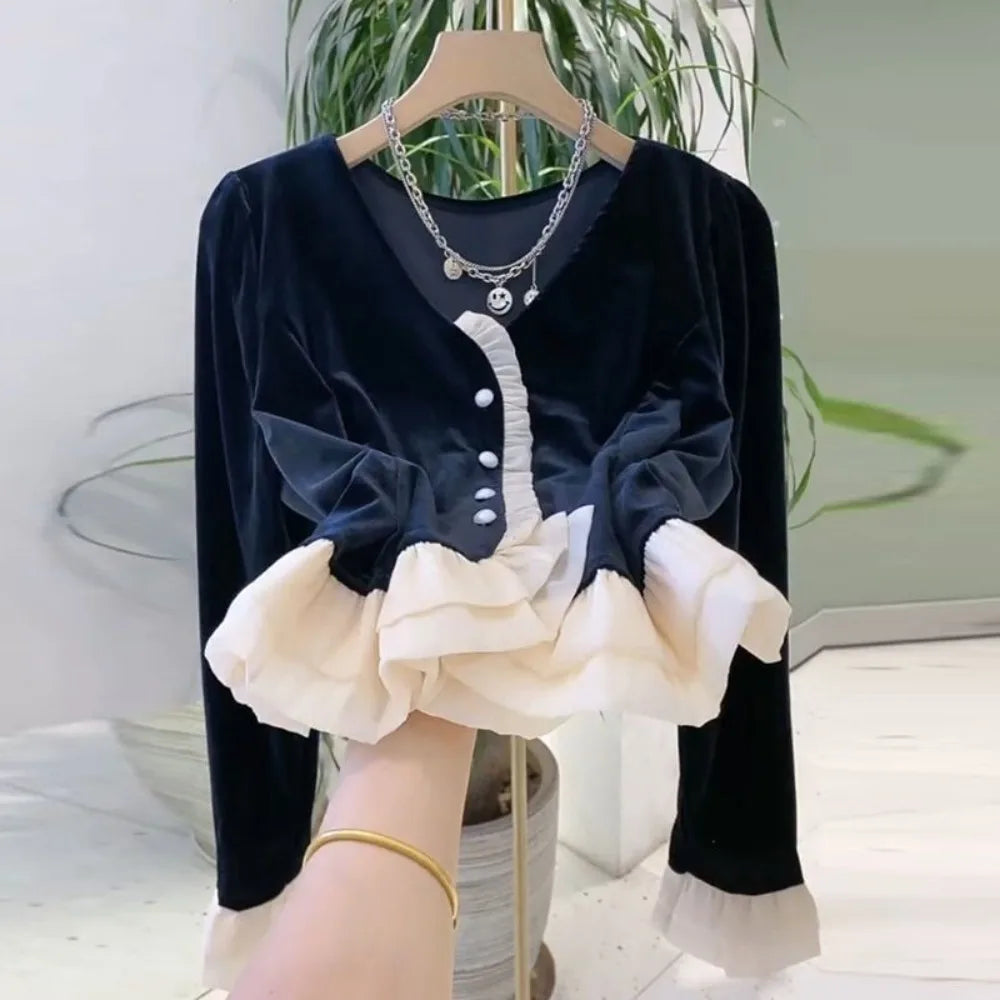 Gentle Unique Celebrity Velvet French Shirt