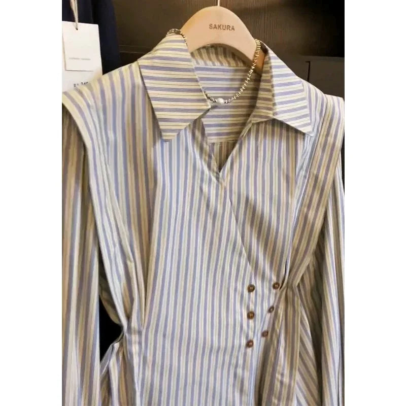 French Style Striped Vest Blouse SA736/SA737/SA738