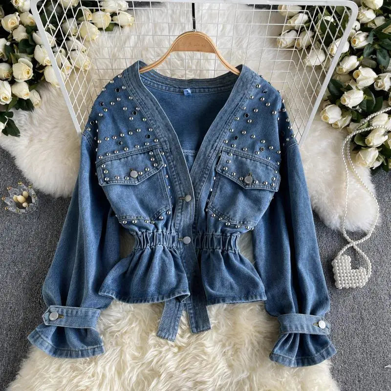 Vintage Loose Casual V Neck Women Denim Coat SA276
