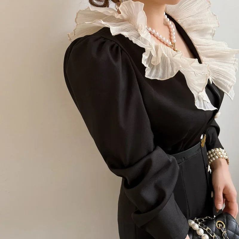 O Neck Pleated Contrast Color Patchwork Robe