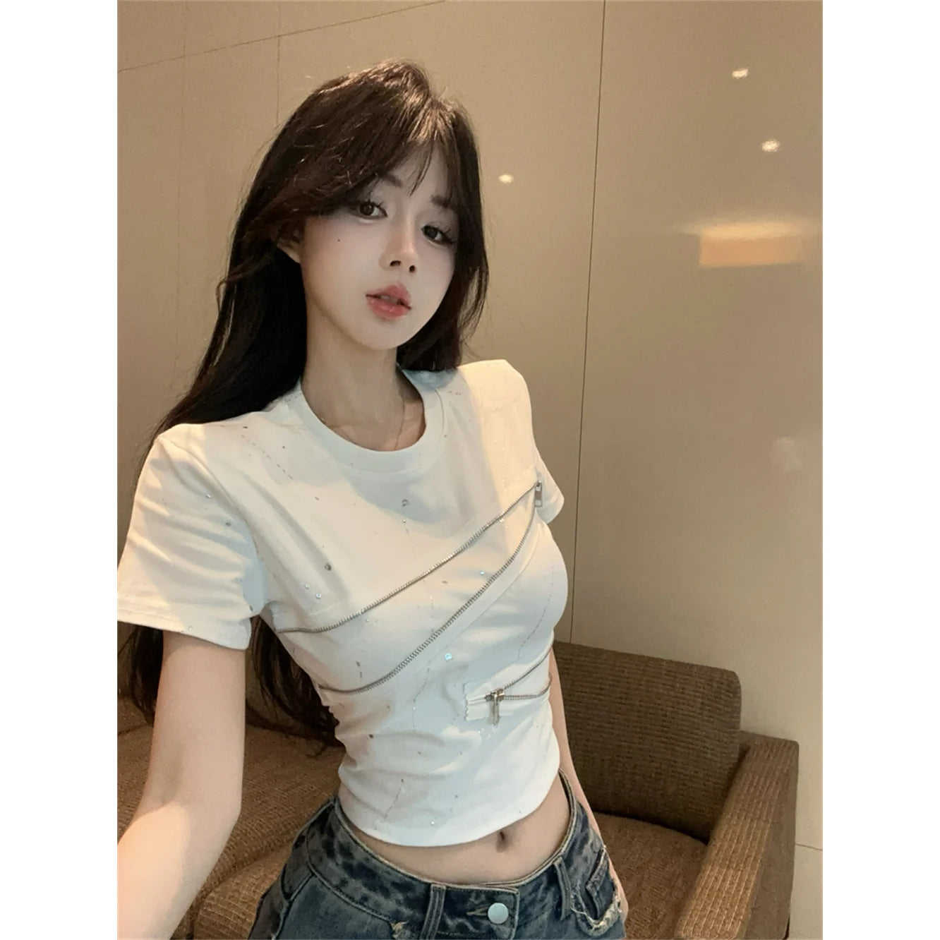 Short-sleeve Irregular Print T-shirt SA844/SA845