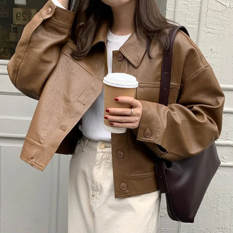 Korea Chic Vintage Faux Leather Jacket