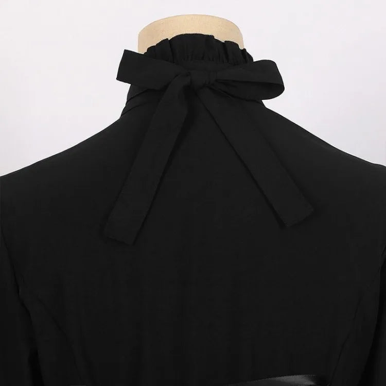 Retro Pleated Shirts Women Spring Black Bottoming Blusas SA280/SA281