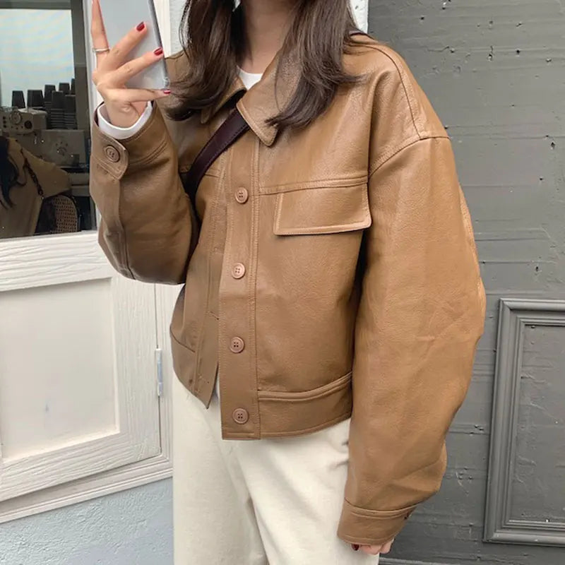 Korea Chic Vintage Faux Leather Jacket