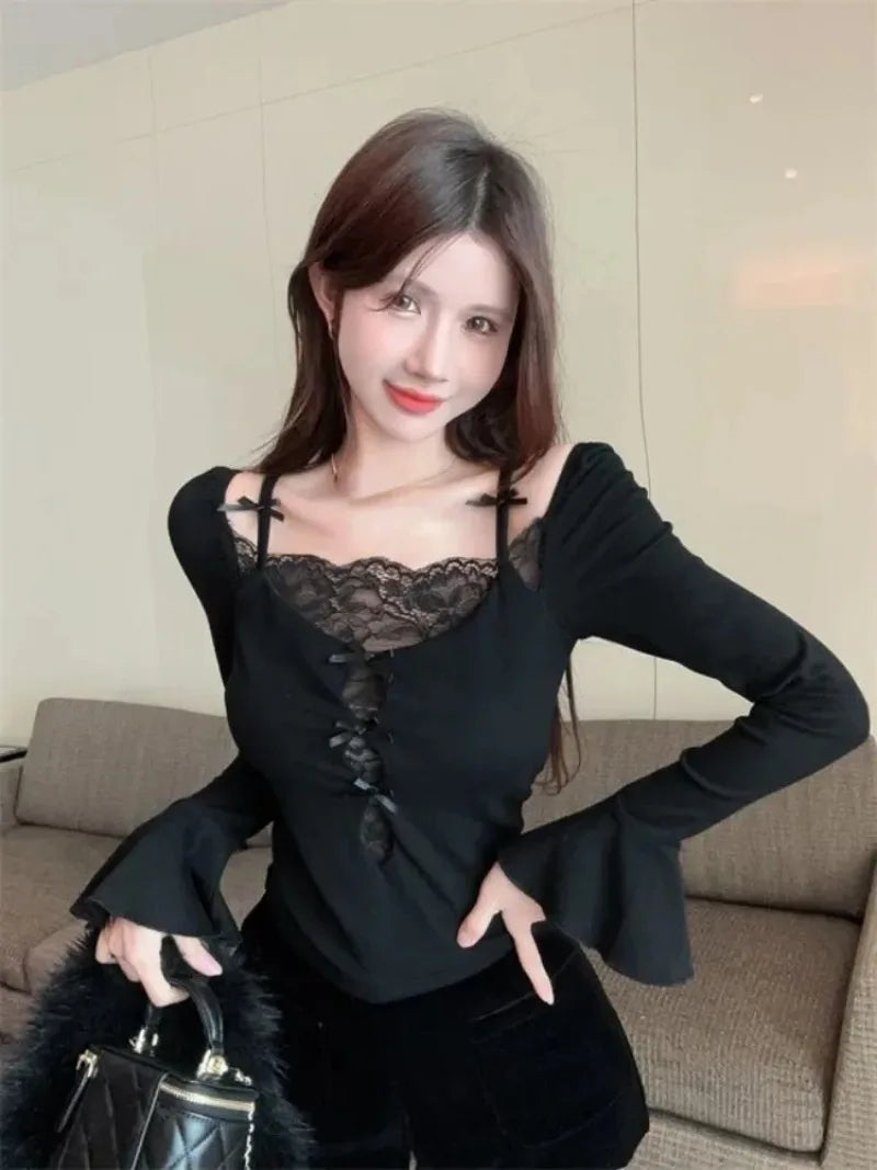 Lace Bow Ropa Mujer Fake Two Women Clothing Y2k SA268