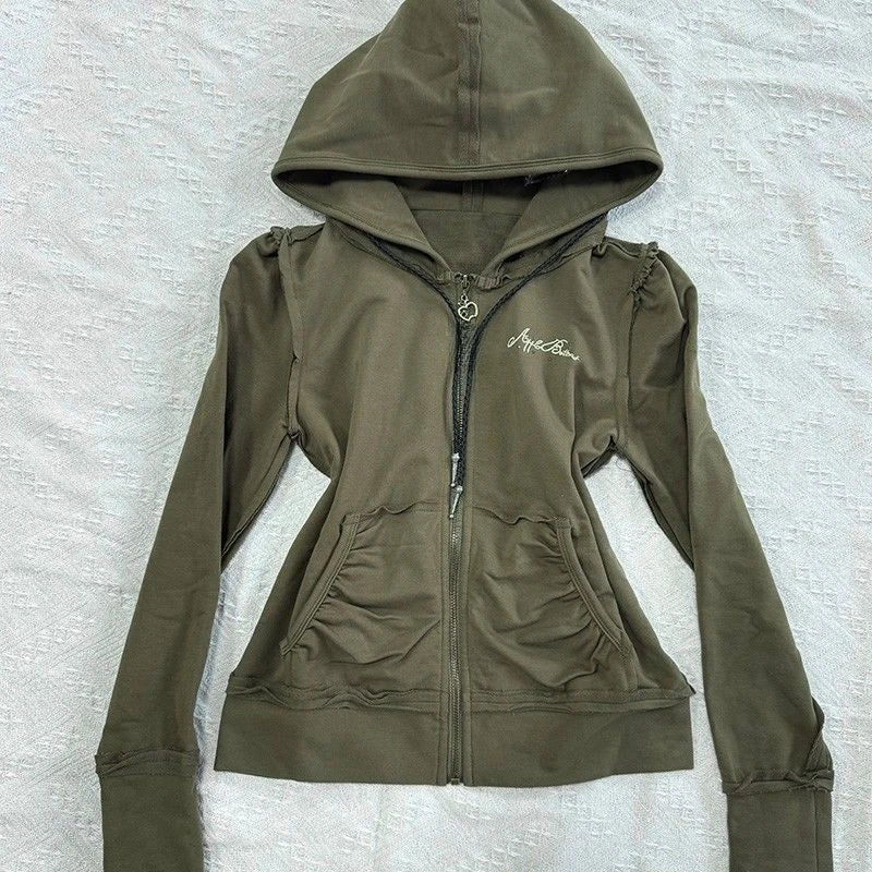 American Vintage Slim Fit Olive Green Printed Hooded SA233