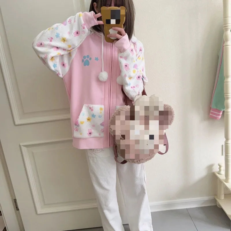 Japanese Harajuku Zip Hoodies Women Sweet SA266