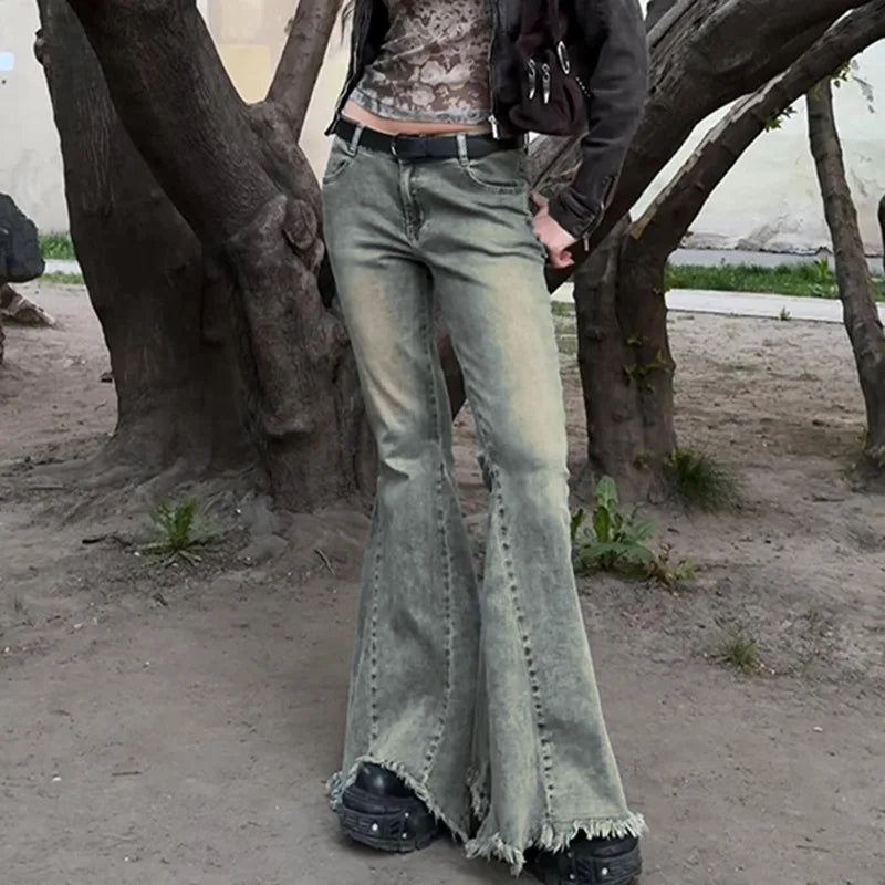Niche Streetwear Washed Distressed Casual Flare Pants SA271