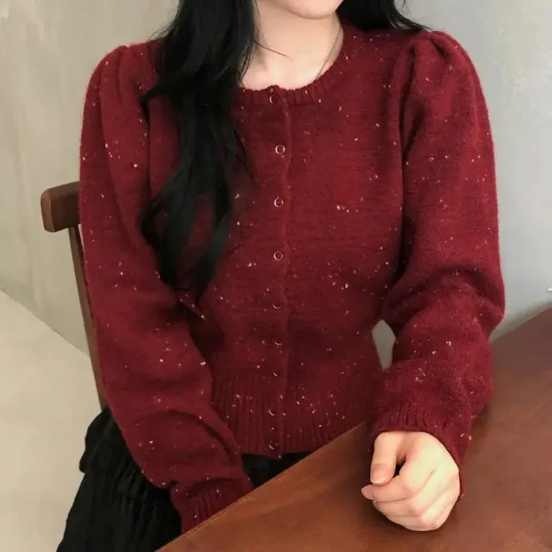 Single Breasted Knit Cardigan Round Neck Long Sleeve Outerwears 2024 Women Clothing Hit Color Sweater Autumn Winter Cardigans