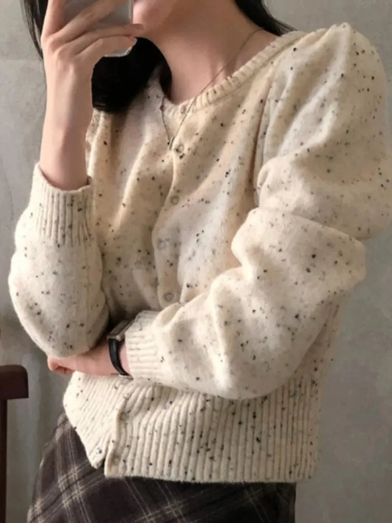 Single Breasted Knit Cardigan Round Neck Long Sleeve Outerwears 2024 Women Clothing Hit Color Sweater Autumn Winter Cardigans