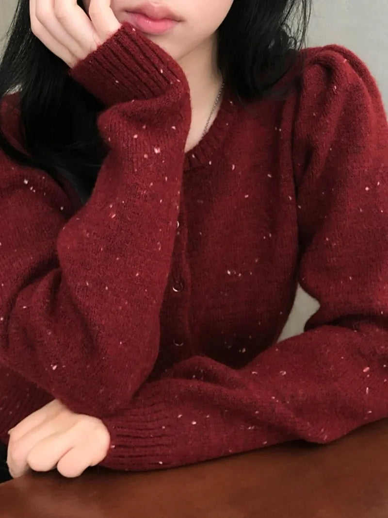 Single Breasted Knit Cardigan Round Neck Long Sleeve Outerwears 2024 Women Clothing Hit Color Sweater Autumn Winter Cardigans