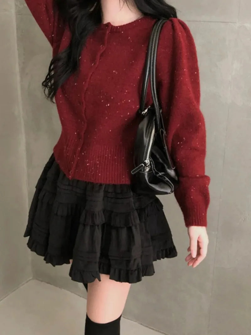 Single Breasted Knit Cardigan Round Neck Long Sleeve Outerwears 2024 Women Clothing Hit Color Sweater Autumn Winter Cardigans