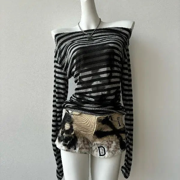 Slash Neck Punk Harajuku Japan All Match Shirts SA129
