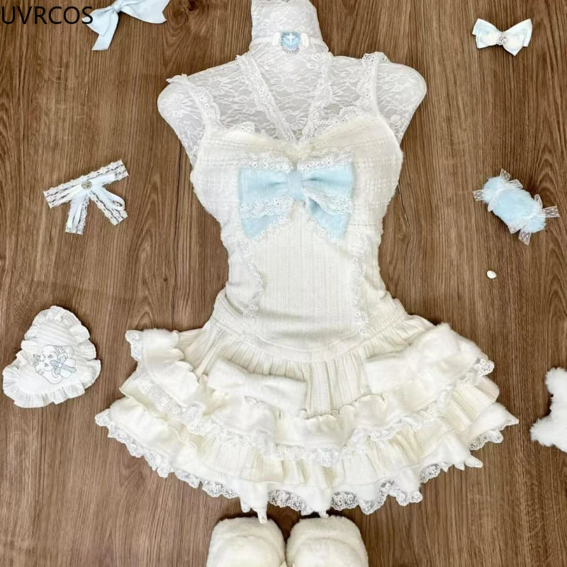 High Waist Ruched Skirts Early Winter Three Piece Sets SA155
