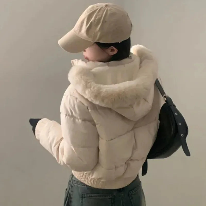 Thick Warm Fur Collar Abrigos Invierno Hooded Zipper Outerwears Winter 2024 New Woman Jacket Long Sleeve Chamarras Mujeres