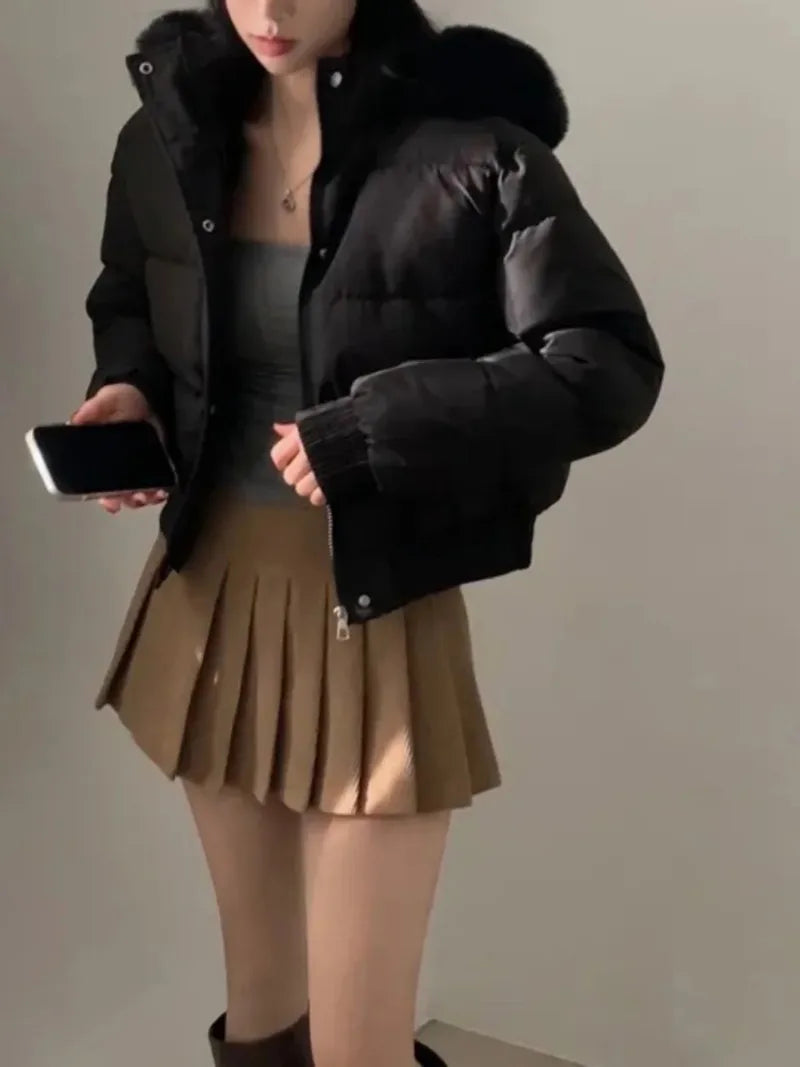 Thick Warm Fur Collar Abrigos Invierno Hooded Zipper Outerwears Winter 2024 New Woman Jacket Long Sleeve Chamarras Mujeres