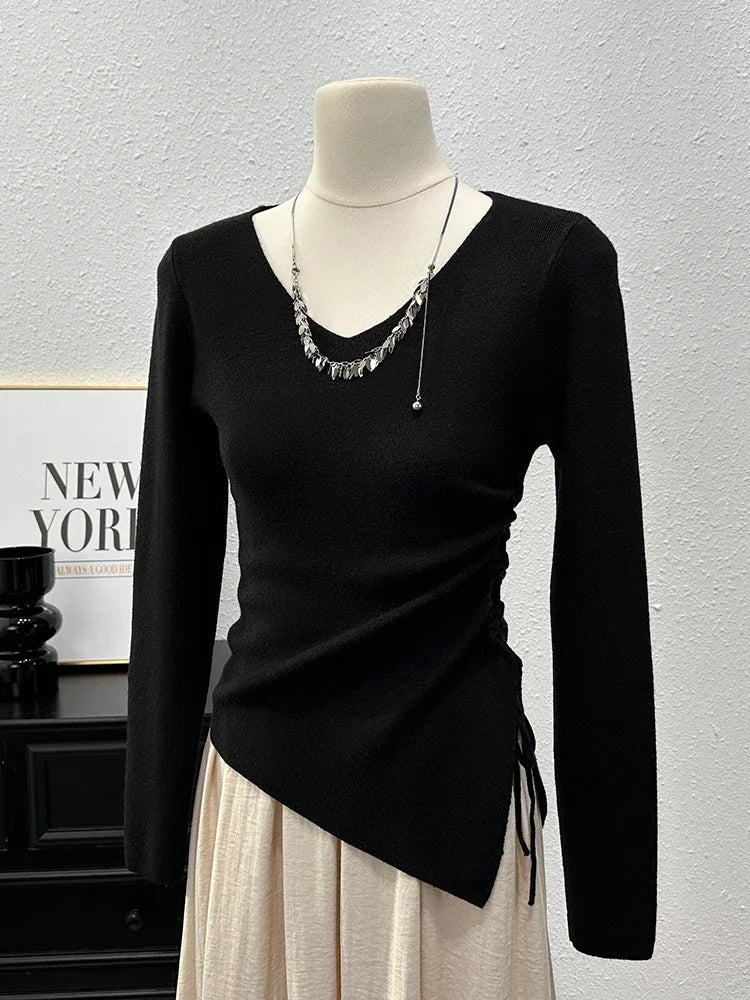 Drawstring Lace Up Irregular Solid Sweaters SA118/SA133