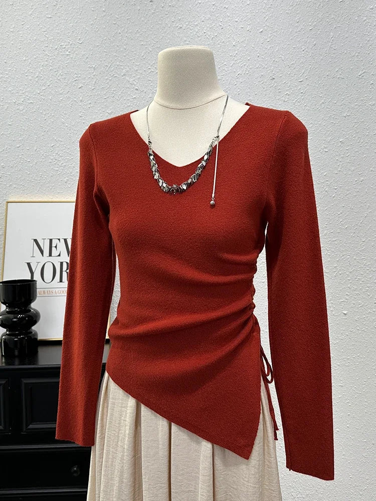 Drawstring Lace Up Irregular Solid Sweaters SA118/SA133