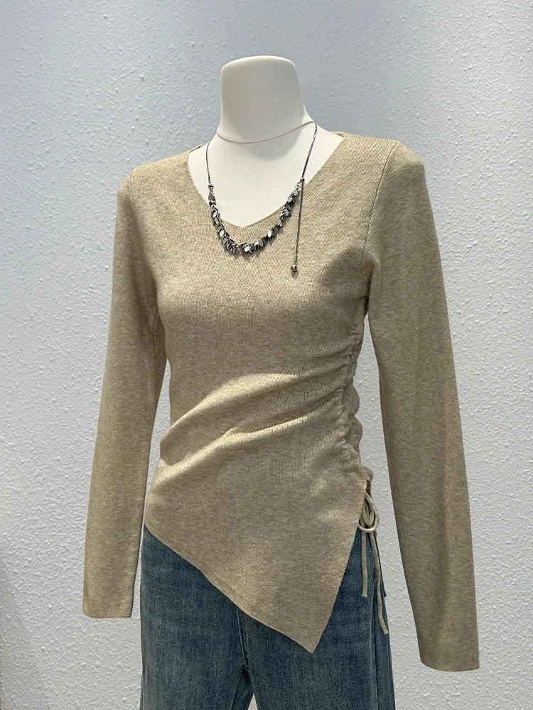 Drawstring Lace Up Irregular Solid Sweaters SA118/SA133