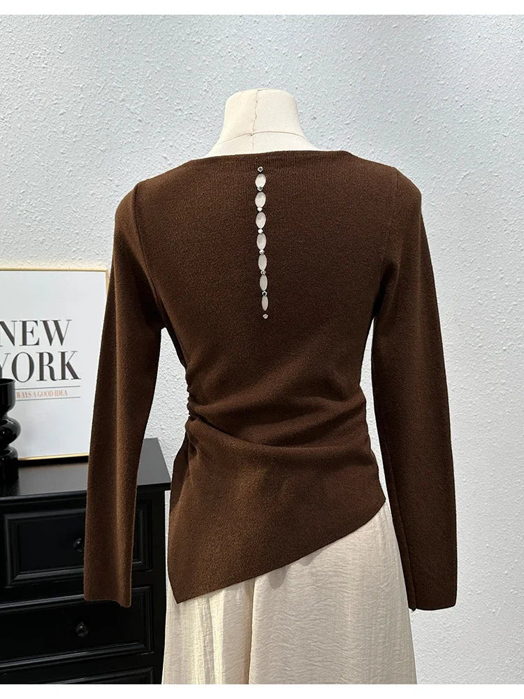 Drawstring Lace Up Irregular Solid Sweaters SA118/SA133