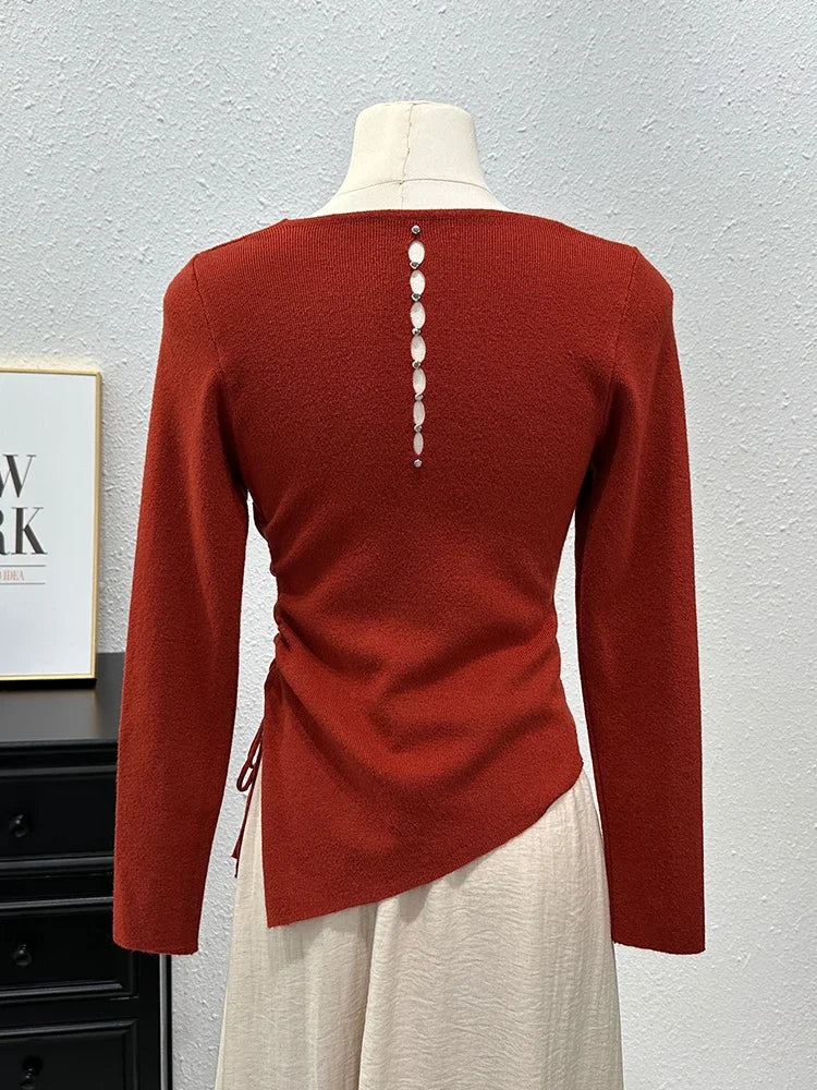 Drawstring Lace Up Irregular Solid Sweaters SA118/SA133